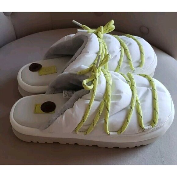 NEW UGG PUFFER SLIDERS WHITE YELLOW SLIPPERS SZ 8 - Picture 5 of 7